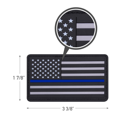 Rothco PVC Thin Blue Line US Flag Patch With Hook Back