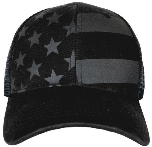 LA Police Gear Screen Printed Black Out Flag Trucker Hat